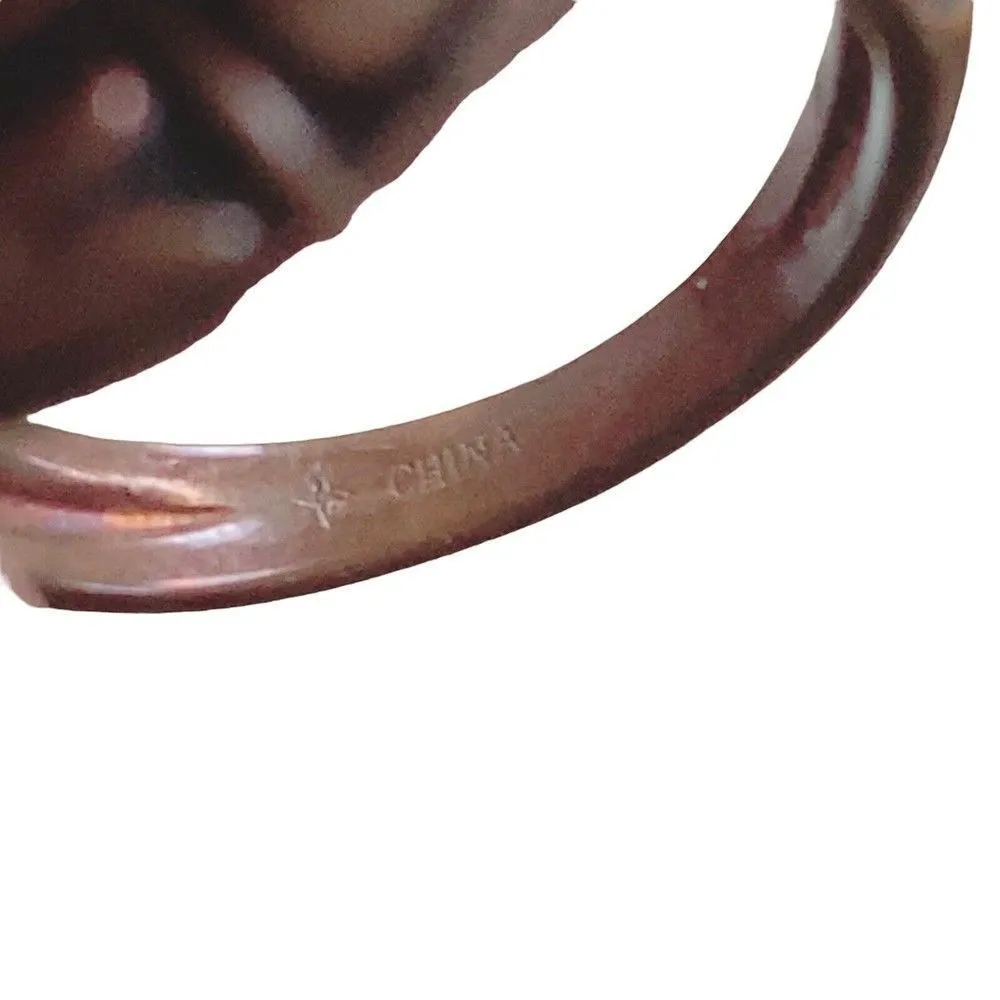 Vintage Copper Tone Faux Turquoise Cabochon Ring Sz 4.75 China Blue - Image 5