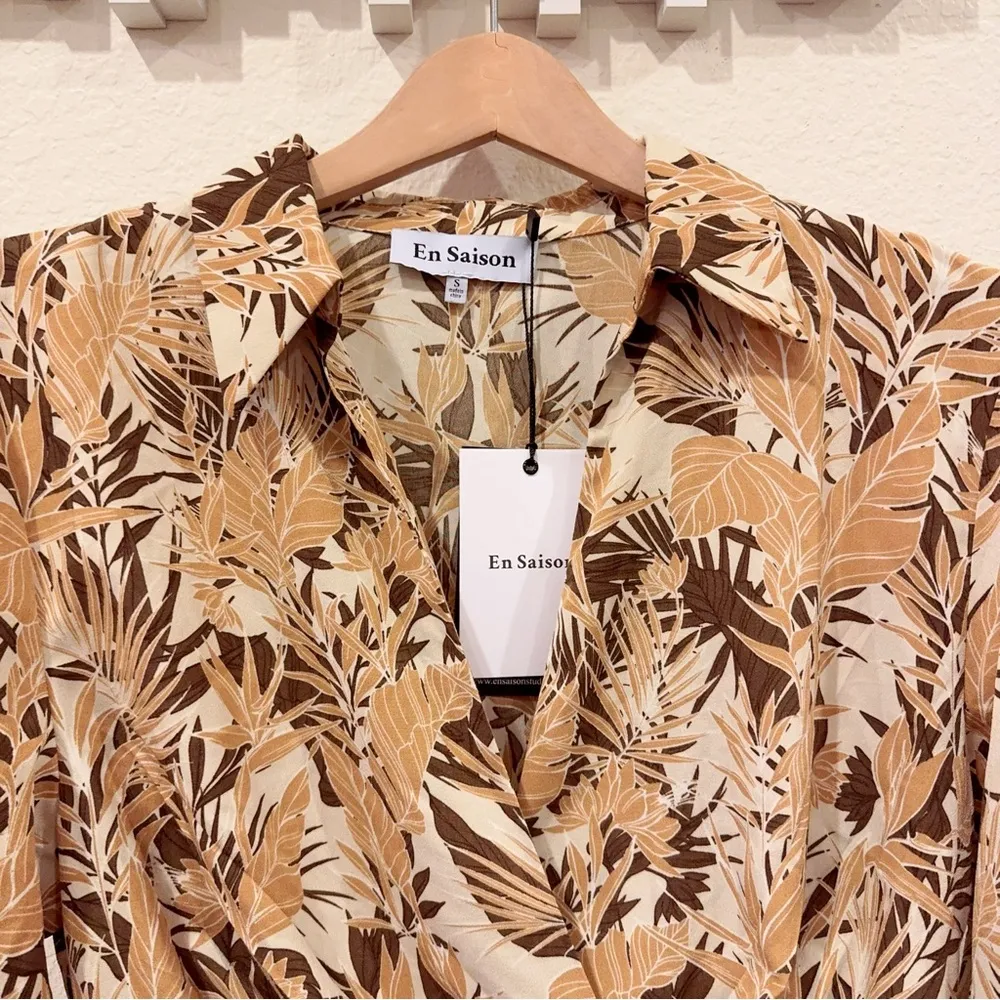 En Saison Fawn Mini Shirt Dress in Fawn Floral Size Small NWT Brown - Image 3