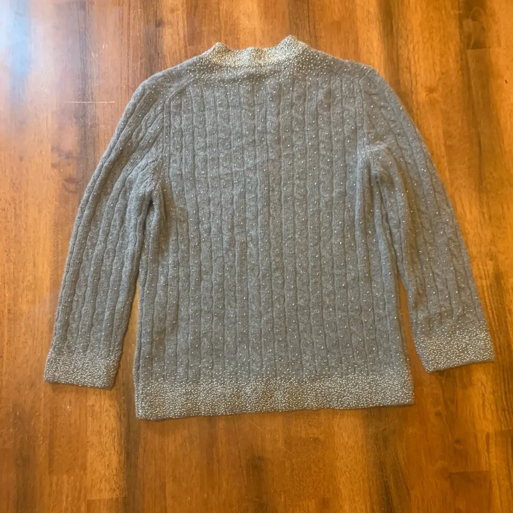 J.Crew Cardigan Medium Gray Beaded Cashmere Wool Angora Blend 3/4 Sleeves Cable - Image 8