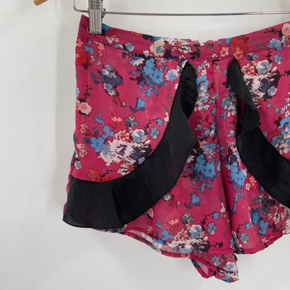 Band of Gypsies Floral Print Ruffle Chiffon High Waisted Sheer Mini Shorts - Image 3
