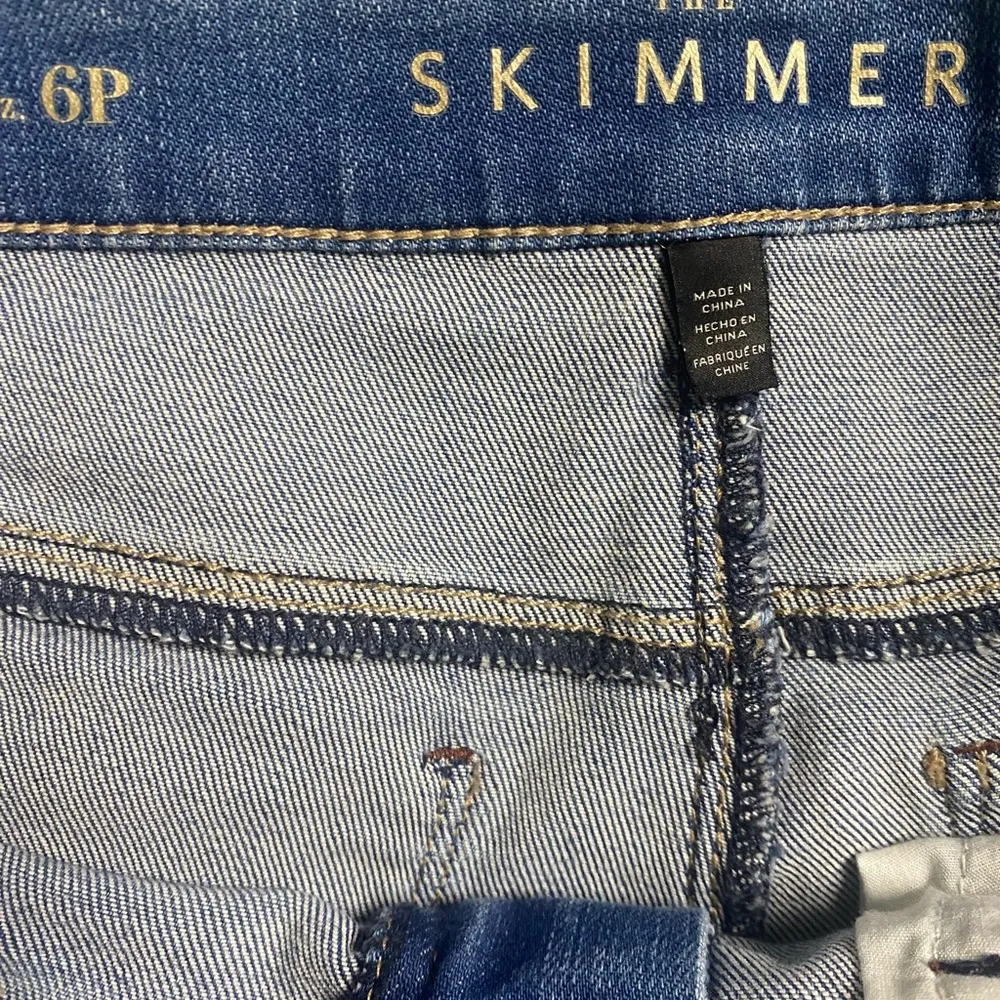 WHBM Leather Trim Skimmer Jeans 6P Mid Rise Light Wash Stretch Denim Ankle Zip - Image 7