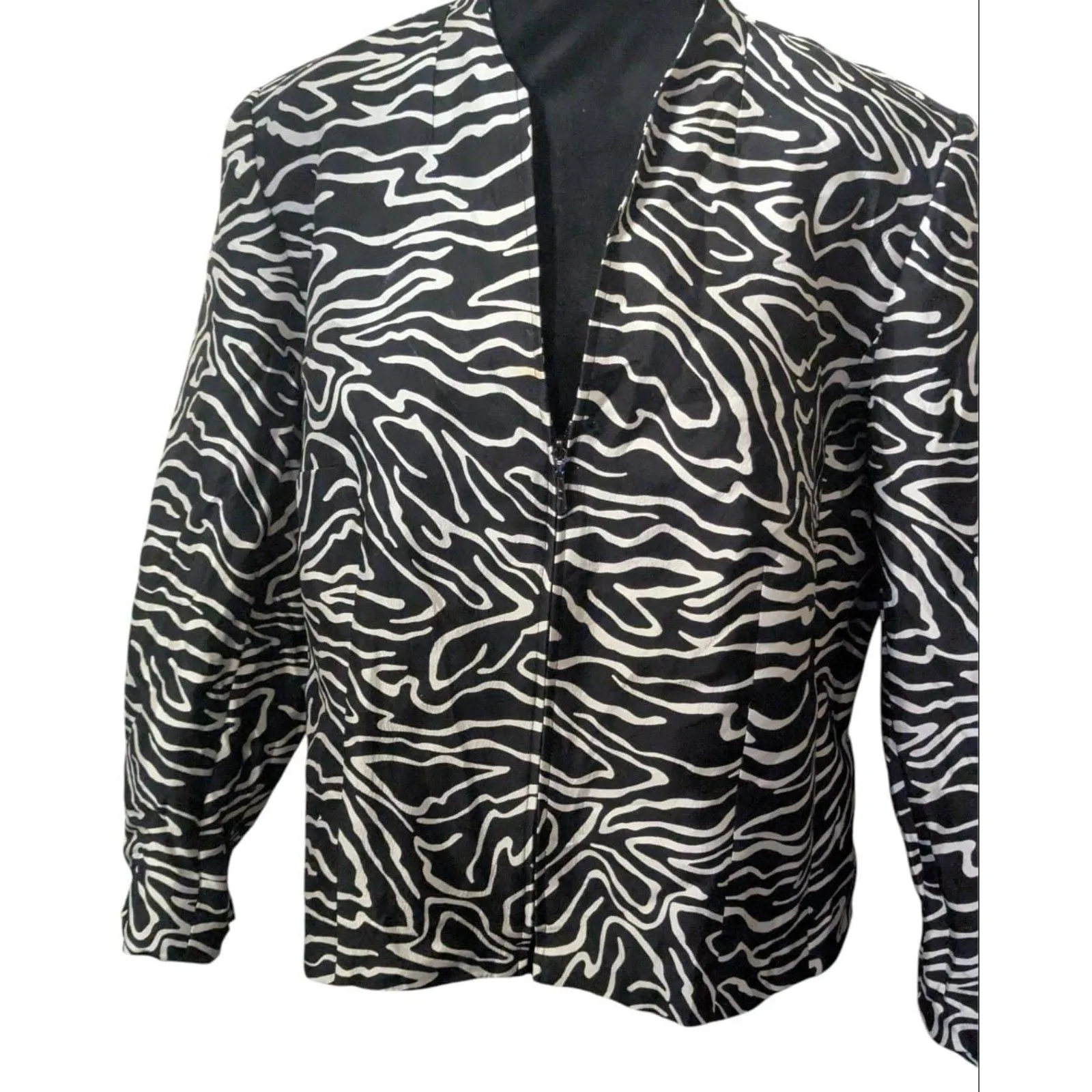 Talbots Woman 14W Silk Wool Blend Zebra Animal Print Jacket Blazer Vintage - Image 2