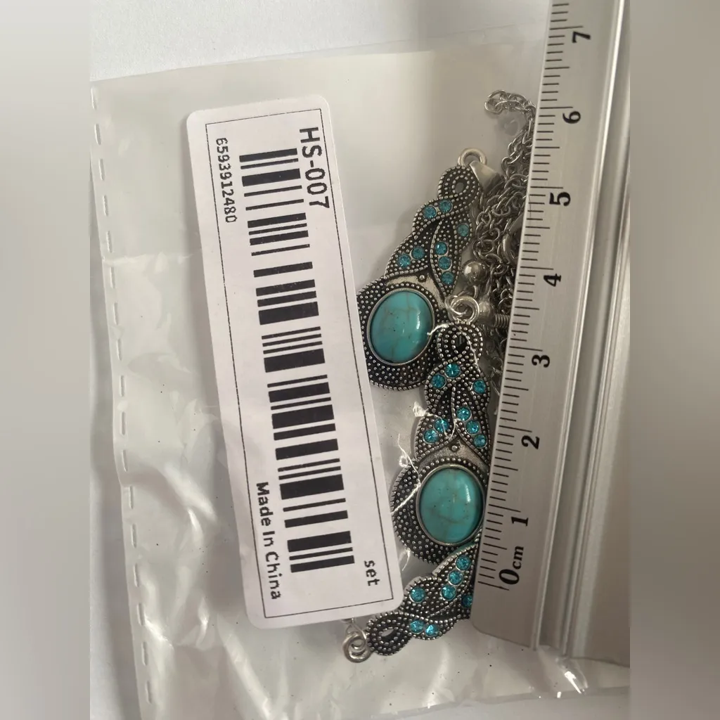 Bohemian turquoise Inlaid necklace & earrings set faux fashion jewelry‎ - Image 8