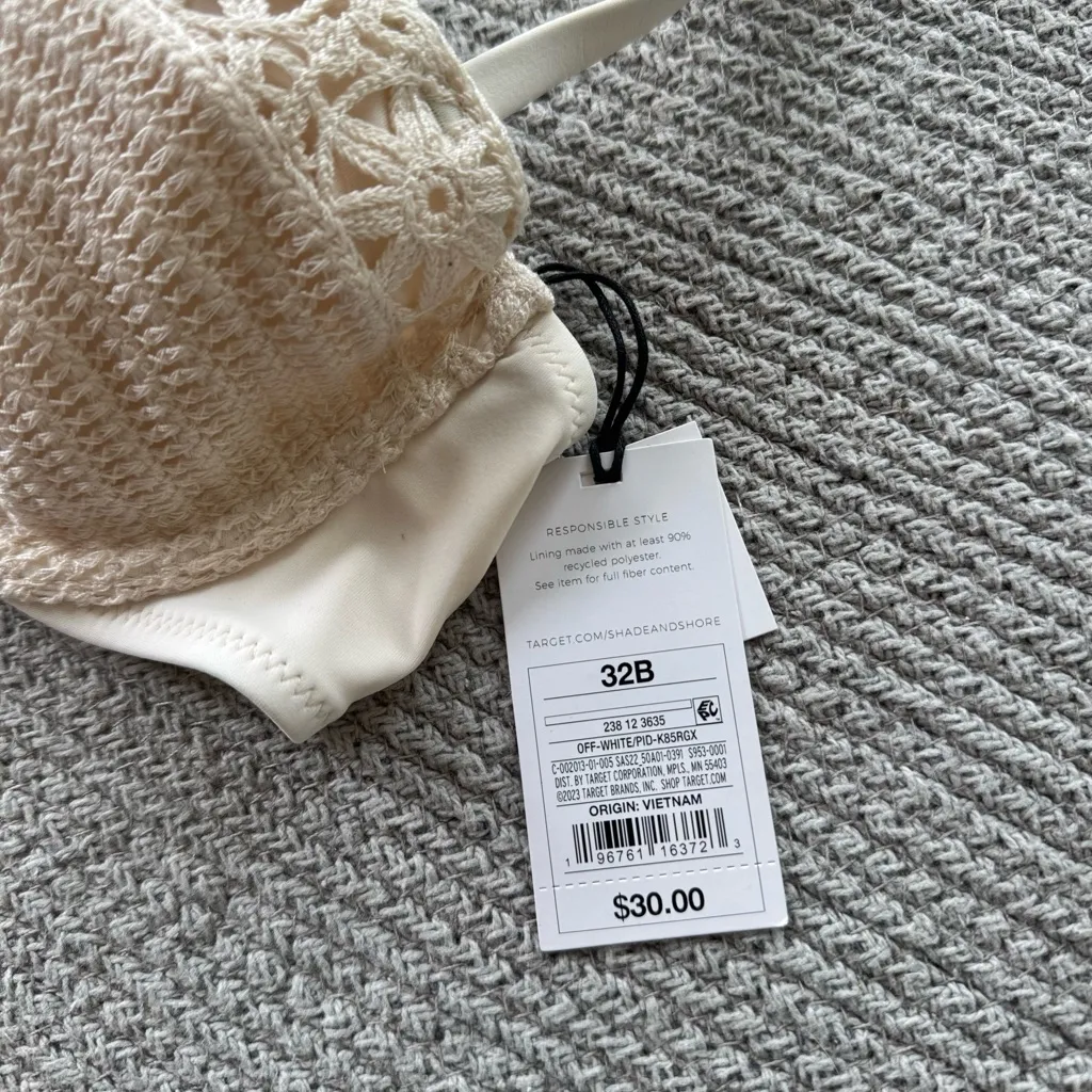 Shade & Shore Ivory Crochet Floral Demi Cup Pushup Bikini Top Size 32B NWT - Image 4