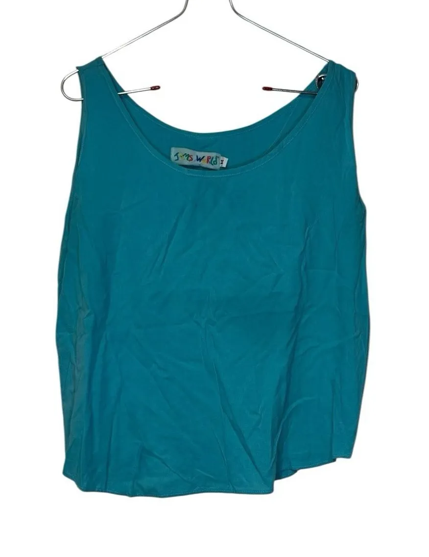 Jams World Women's Tank Top Sleeveless Relaxed Hawaiian Solid Teal Blue Medium - Image 1