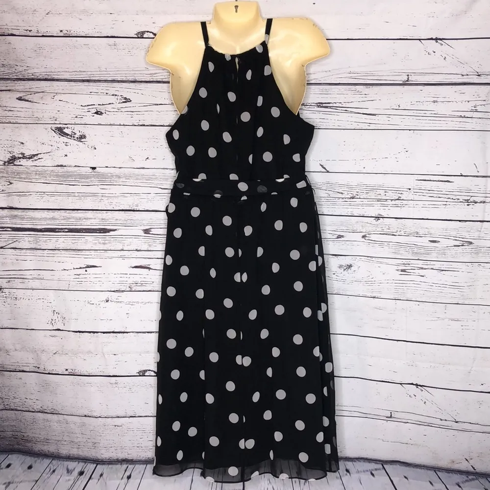 Banana Republic NWT Size 12 Black & White Polka Dot Dress w/ Tie Belt - Image 4