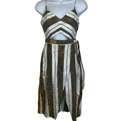 EXPRESS Cut Out  Stripe Color Splashed Faux Wrap‎ Cotton Midi Dress NWOT Size 0 - Image 2