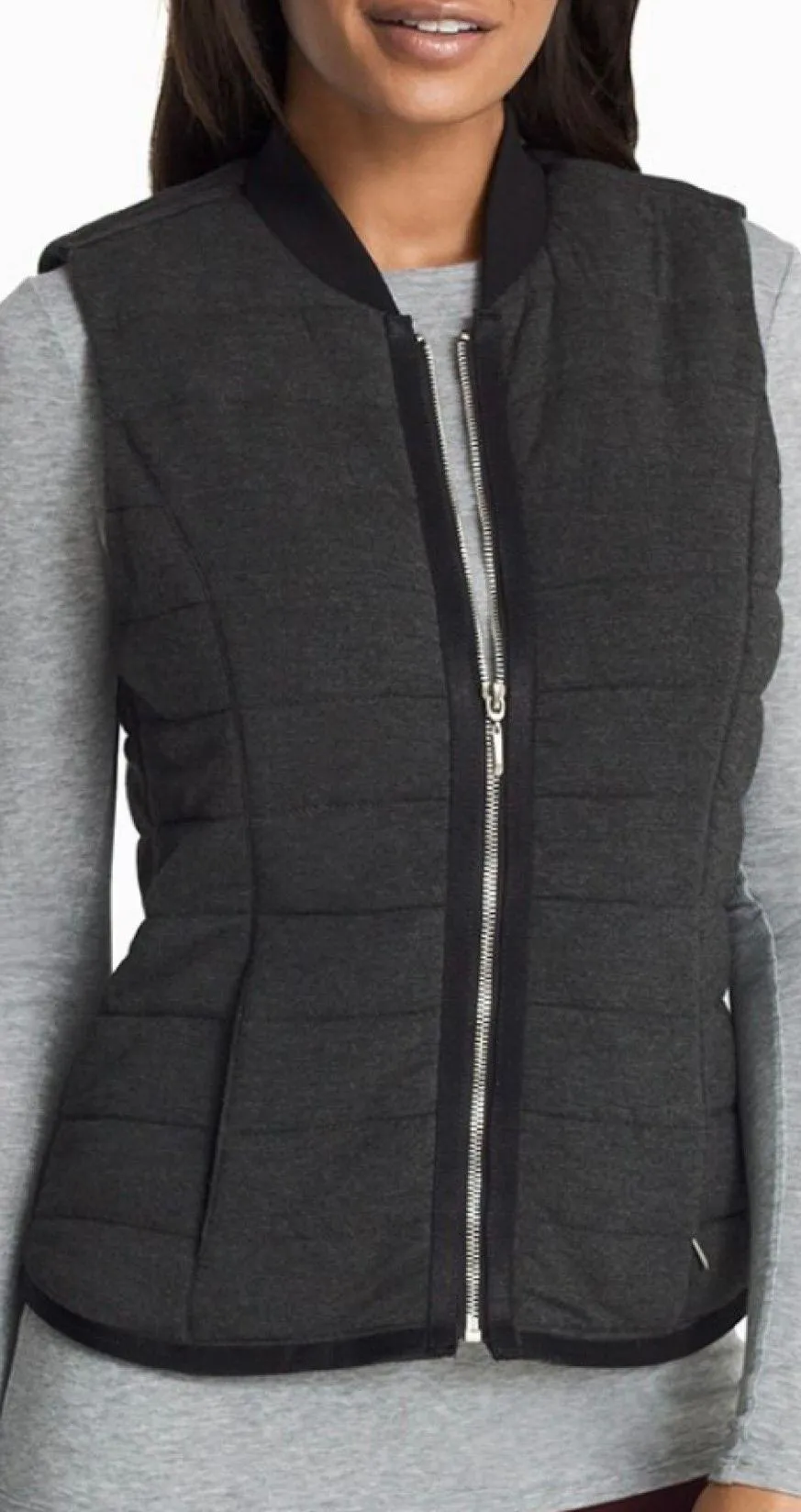 NWT $130 White House Black Market Grey Knit Quilted Zip Front Vest S - Image 2
