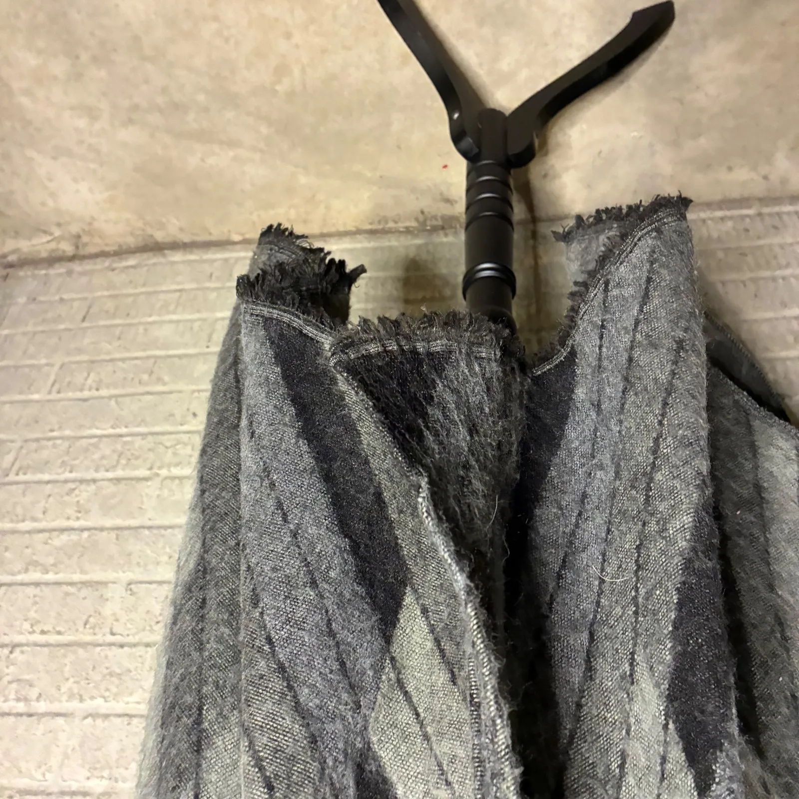 TALULA Women's Gray Black Stripe Asymmetrical Fringe Shawl Wrap Poncho Sweater - Image 2