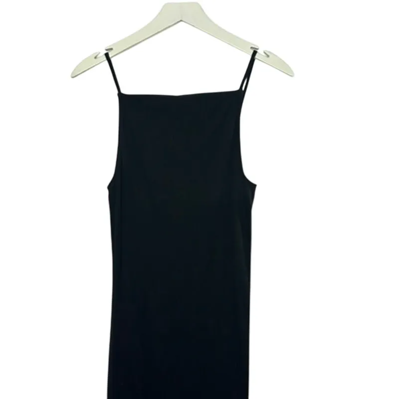 Old Navy Black Fitted Ribbed Square Neck Midi Dress Women's Medium NEW - Image 3