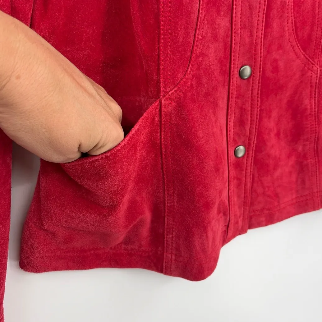 Coldwater Creek Suede Jacket Sz M Red Y2K BOho Western Snaps Academia Festival - Image 7