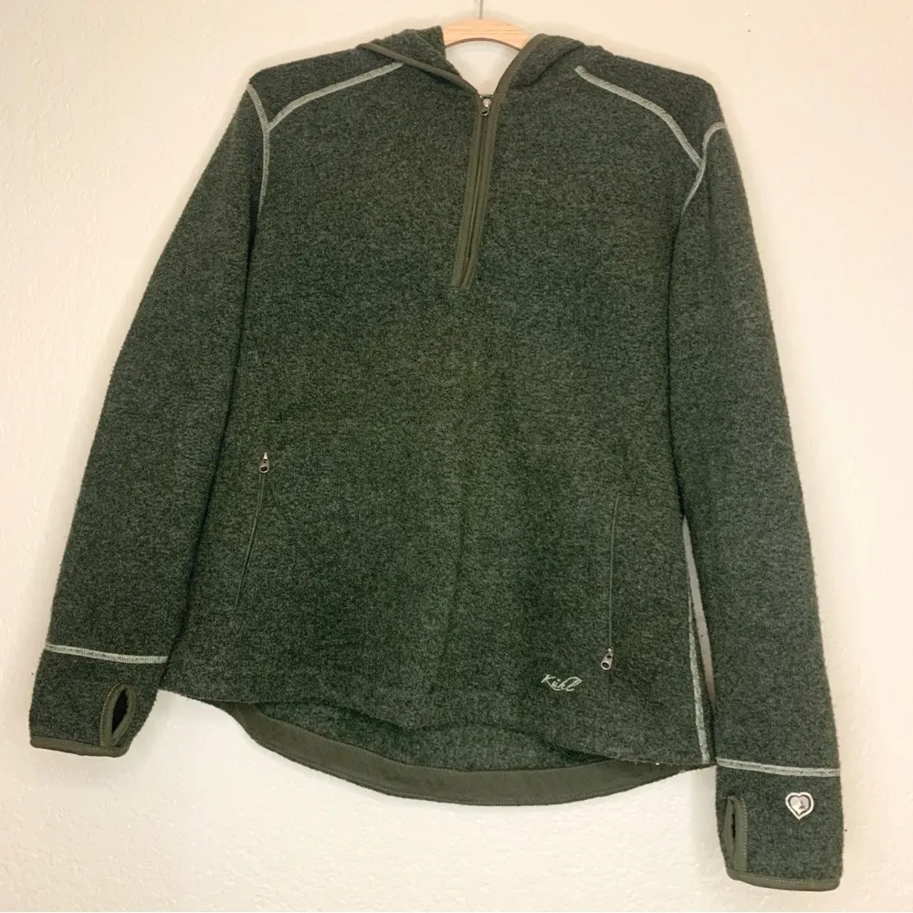 Kuhl Fleece Quarter Zip Hoodie Jacket Hunter Green Size L - Image 2