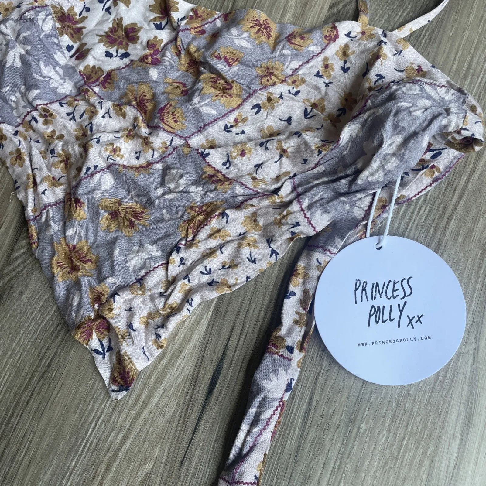 NEW Princess Polly Light Pink Floral Bandana‎ Scarf Top Open Back Tie Crop XS - Image 3