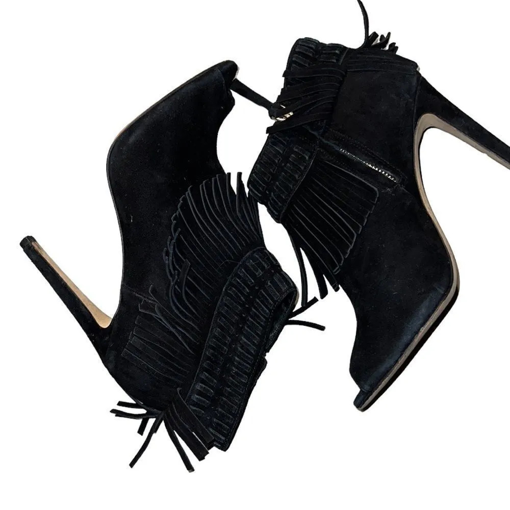 Rebecca Minkoff Black Suede Peep-Toe Booties Size 8 - Image 3