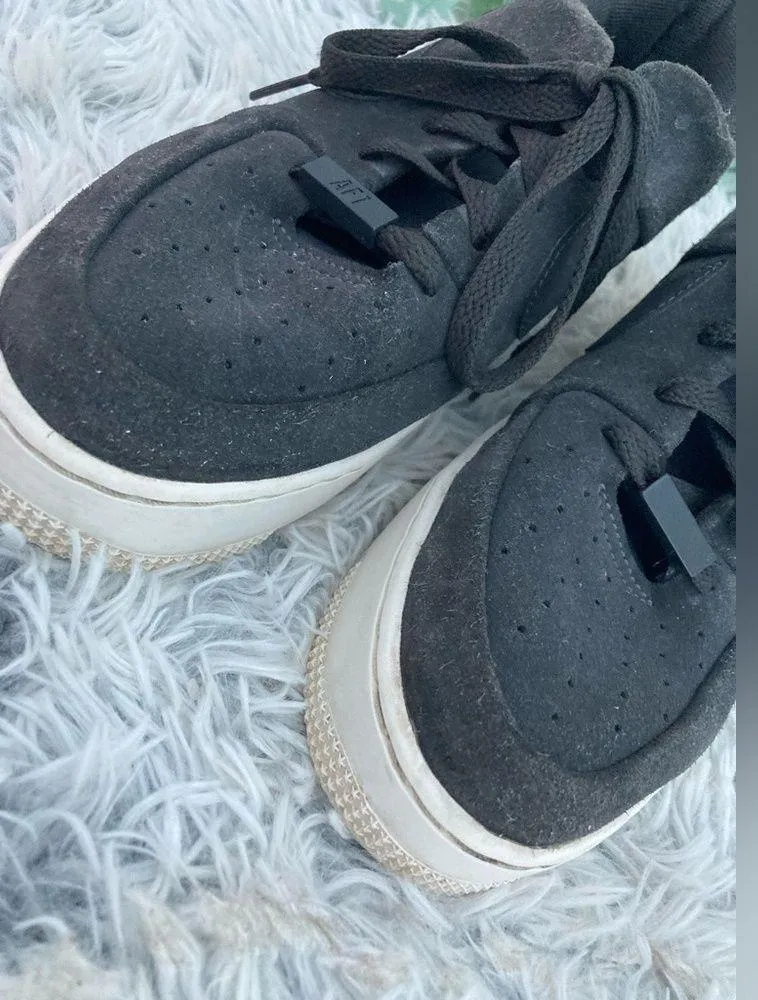 Nike Womens Air Force 1 Sage Night Black Suede Chunky Platform Sneakers - Image 7