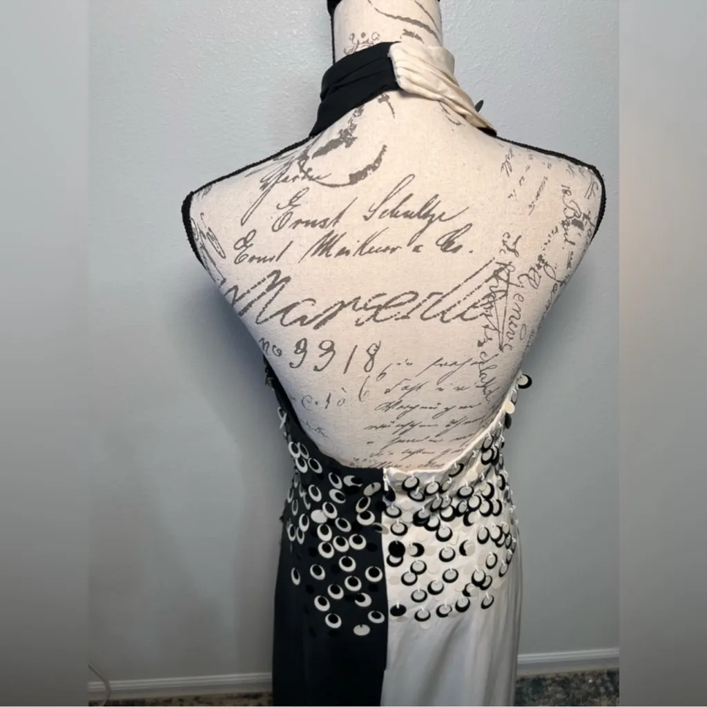 Crisada Chris Kole VTG Black & White Embellished Halter Neck Ball Grown NWT Sz 8 - Image 4