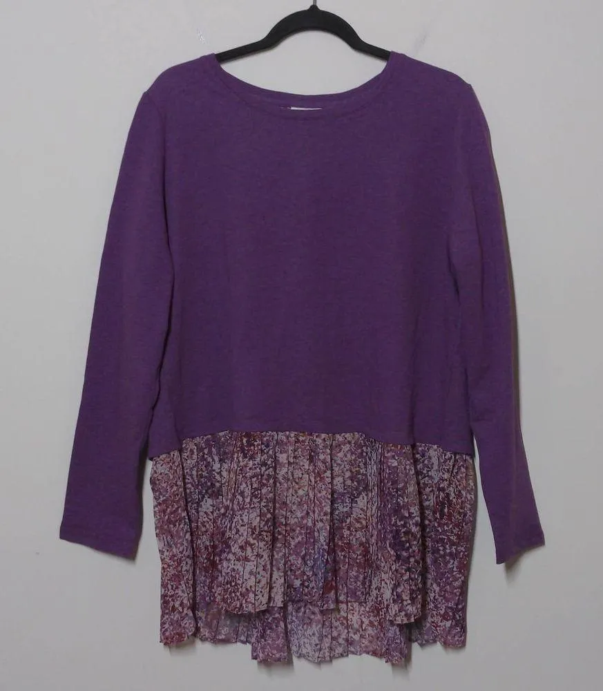 Logo Lounge By Lori Goldstein Split Back Knit Tunic Top Floral Purple L - Image 2