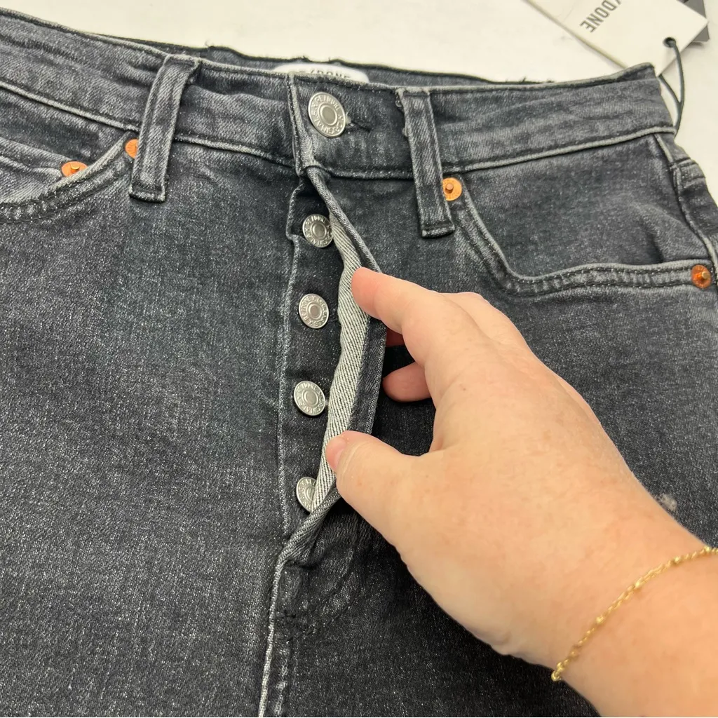 Re/Done 90s Ultra High‎ Rise Ankle Crop Denim Jean Size 27 Stoned Noir Black NEW - Image 9