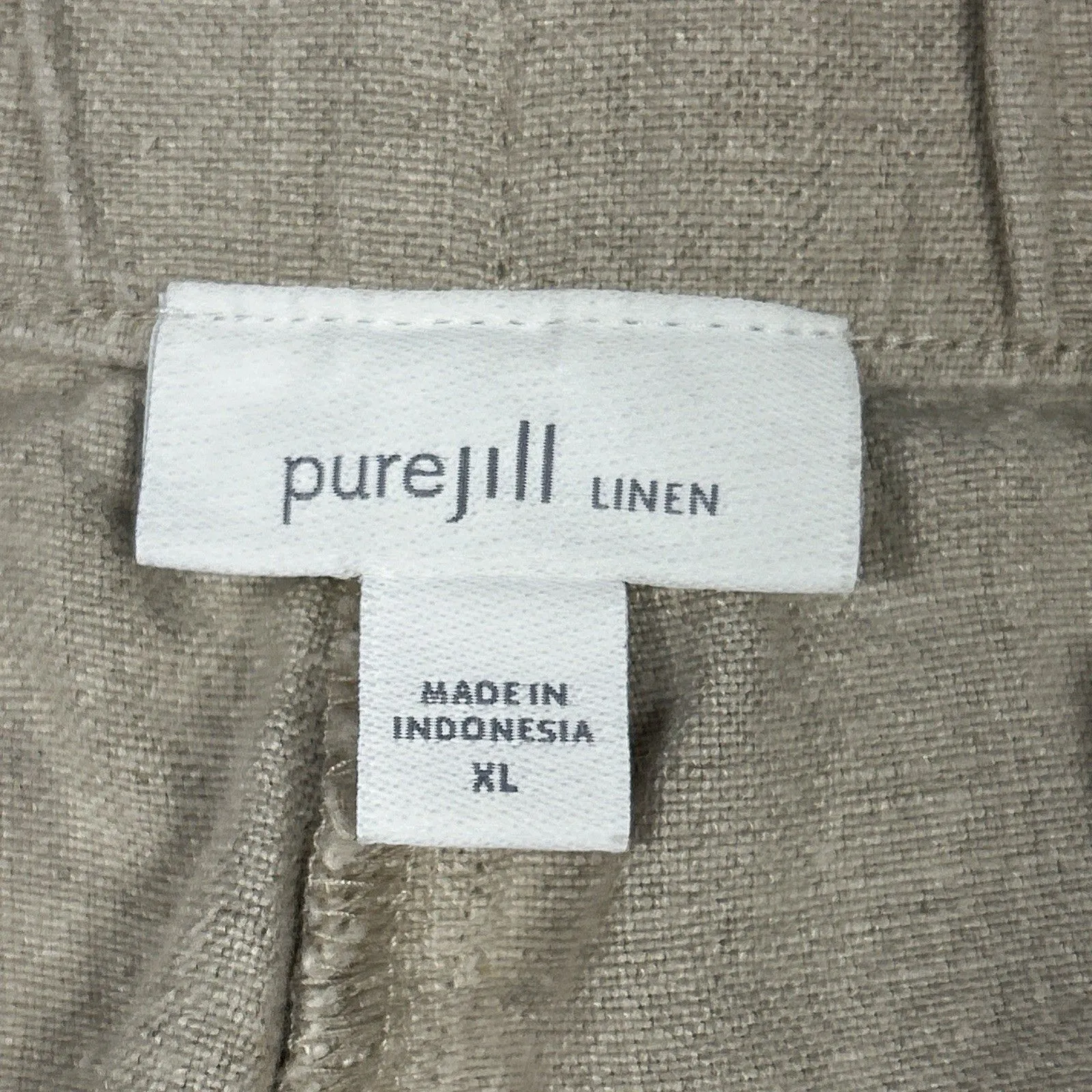 Pure J Jill 100% Linen Pants Womens XL Stretch Waist Pockets Ankle Crop Beige - Image 3