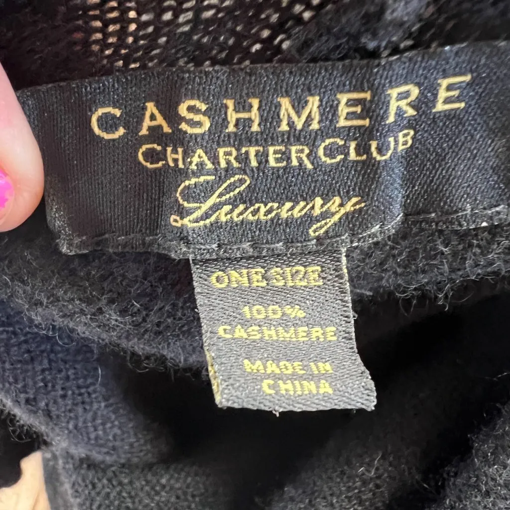 Charter Club Luxury Cashmere Black Poncho With Gray Stripes One Size - Image 8