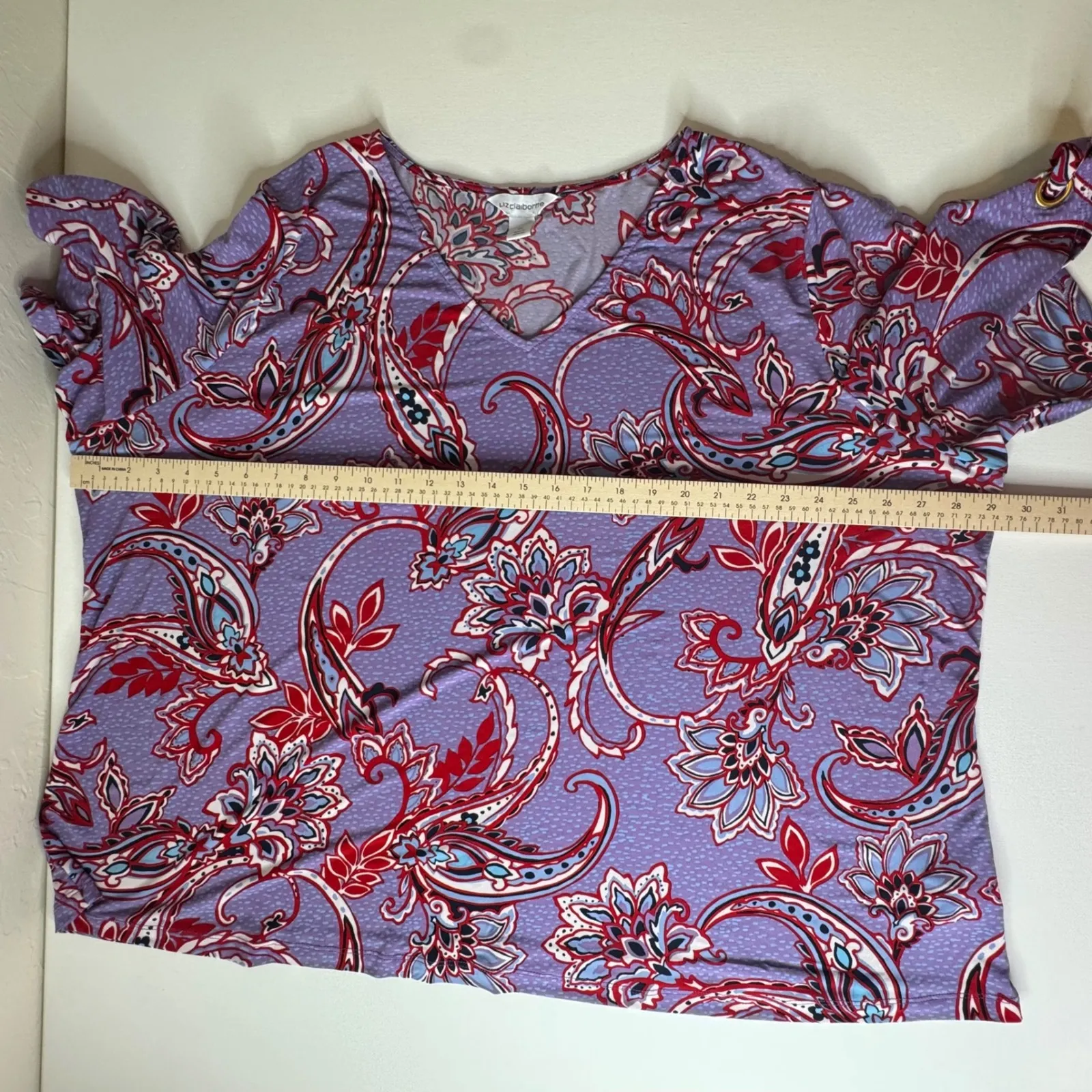 Liz Claiborne Womens Paisley Blouse Size 3X Purple Stretch Comfort Office Casual - Image 8