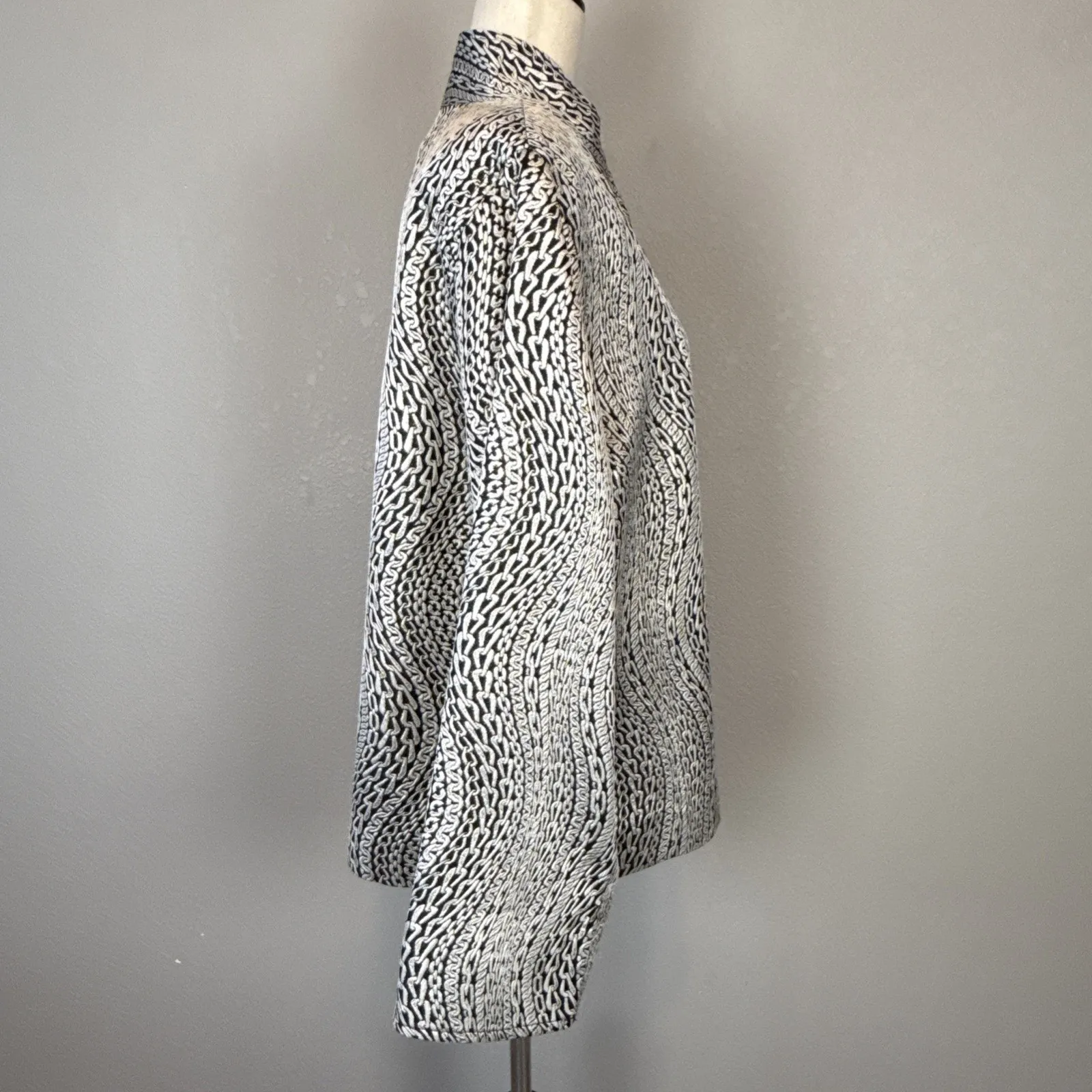 Caroline Rose Silver Chain Print Blazer Size XL Mandarin Collar Metal Button - Image 9