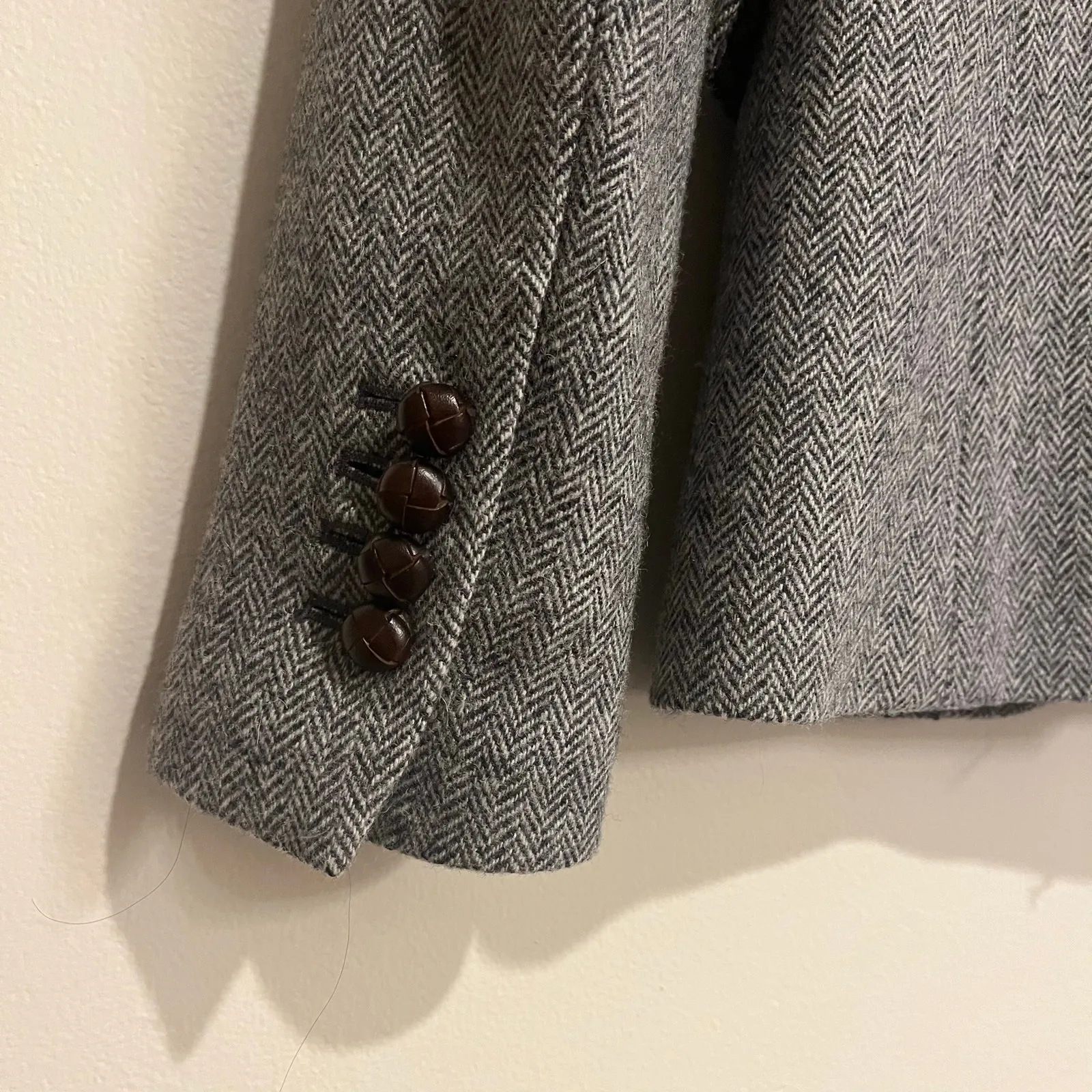 J. Crew Blazer 100% Wool Gray Herringbone Womens Size 4 Academia - Image 5