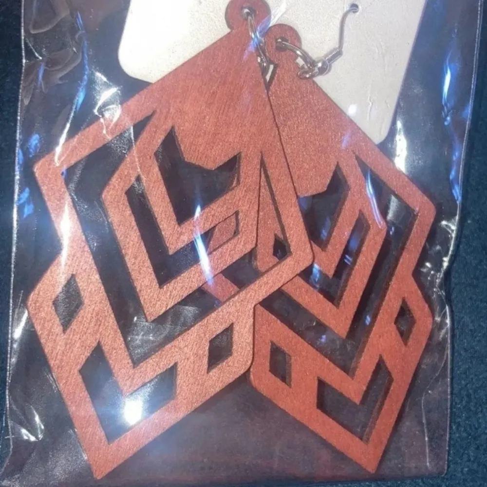 Dark Brown Wood Chevron Earrings - Image 2