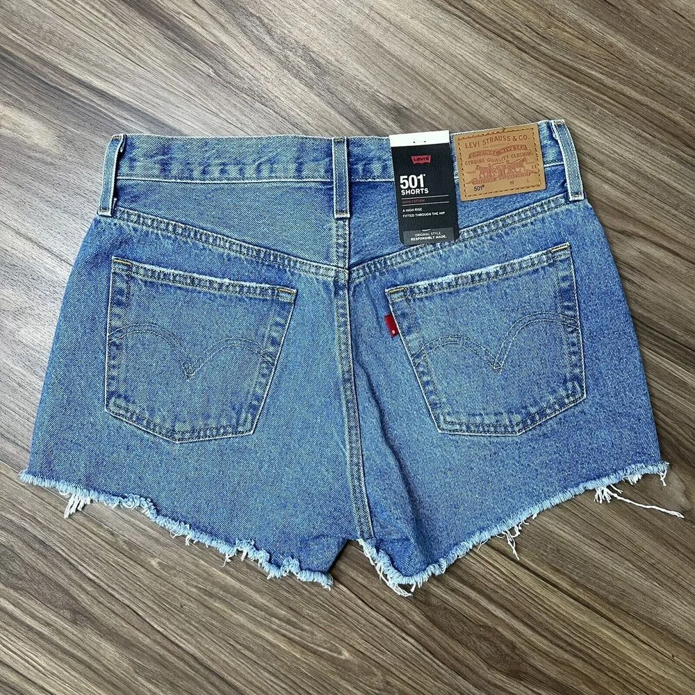 Levi's 501 Sz 29 Shorts High Rise Distressed Denim Jeans Athens Medium Wash NEW - Image 15