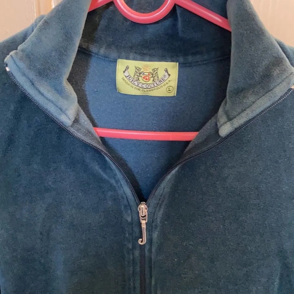 Juicy Couture Teal Zip Up Velour Sweatshirt Sz Lg Cotton Polyester Stretch - Image 6