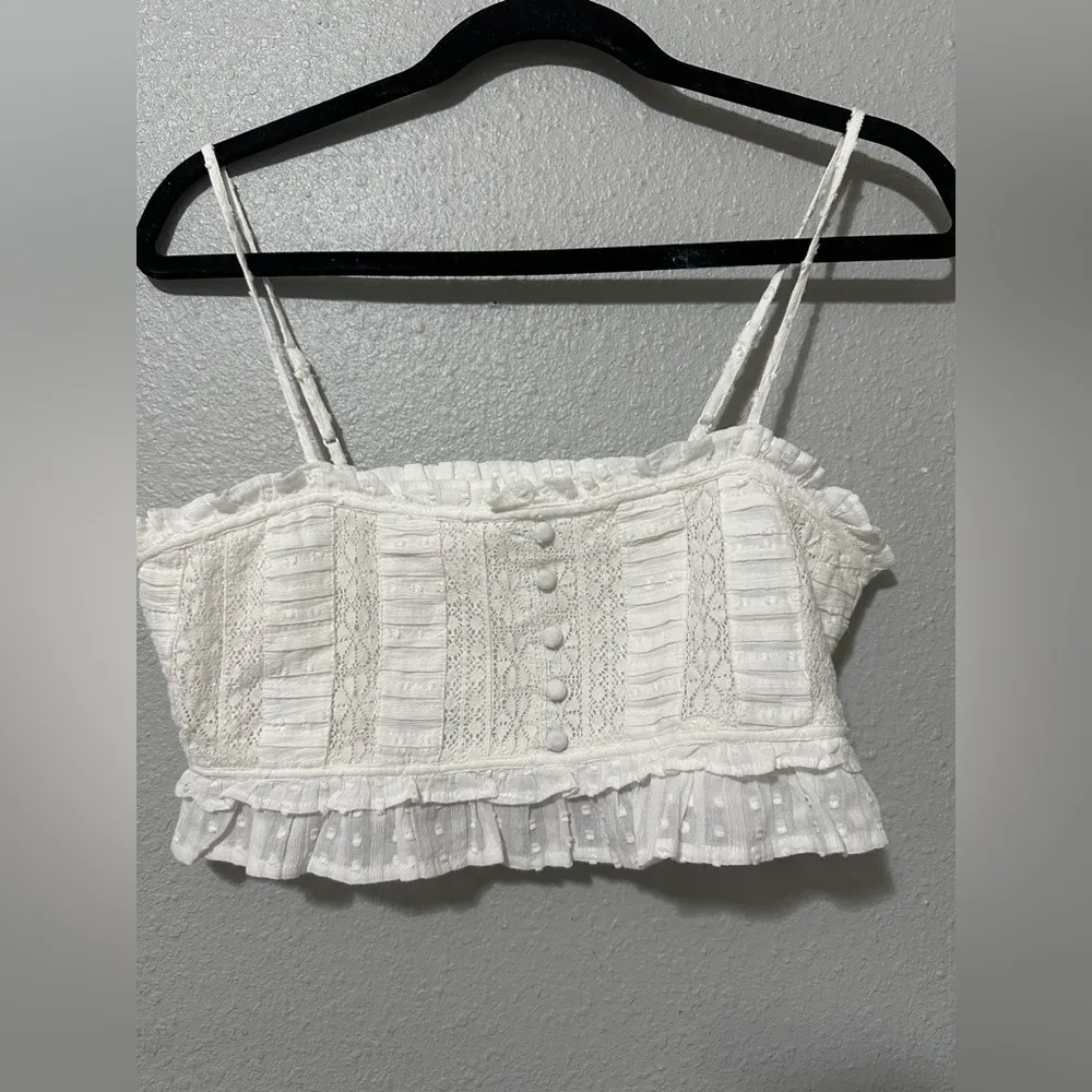 American Eagle White Lace Trimmed Women's Top size M white color - Image 2