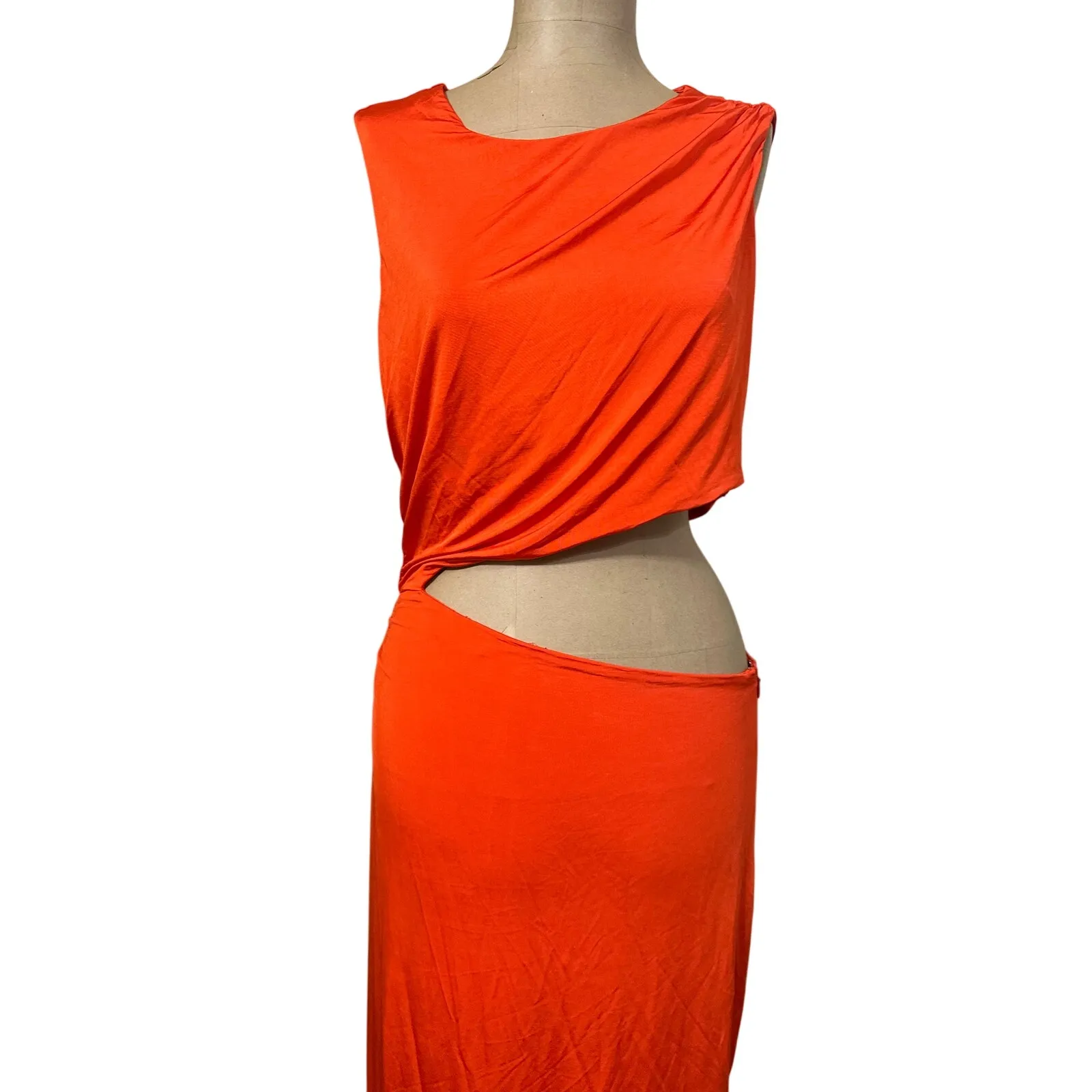 ATLEIN Maxi Dress Jersey Orange Cut Out Asymmetric Waist Sleeveless Size L - Image 5