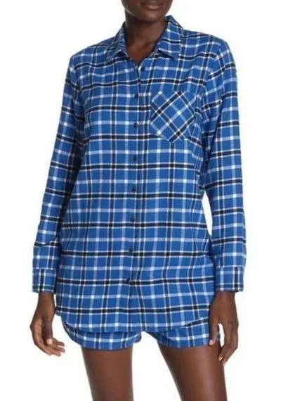 Free Press Blue Plaid Pajama Lounge Shorts Blue Marmara Rose Plaid Medium NWT - Image 1