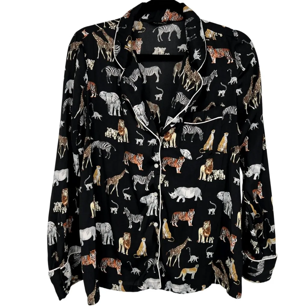 Banana Republic Animal Safari Print Pajama Set Black Multicolor Size Medium - Image 2
