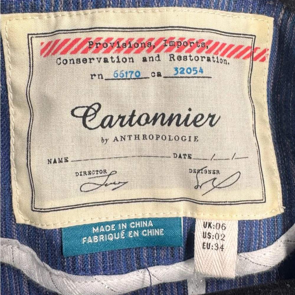 Anthropologie Cartonnier Blue Winona Embroidered Line /Cotton Blazer- Size 2 - Image 5