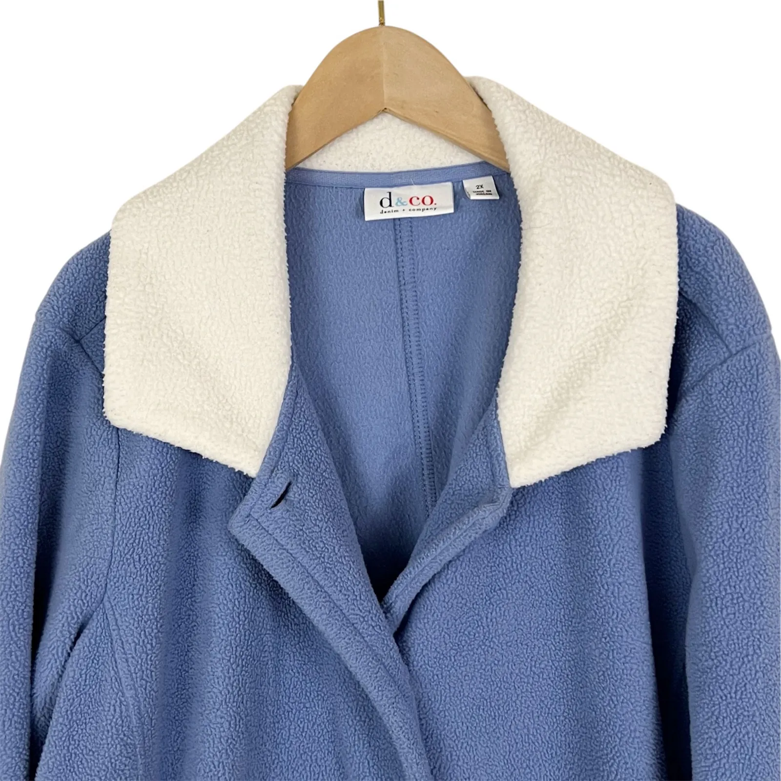 D&Co Blue Fleece Button Front Jacket with White Sherpa Collar Size 2X - Image 3