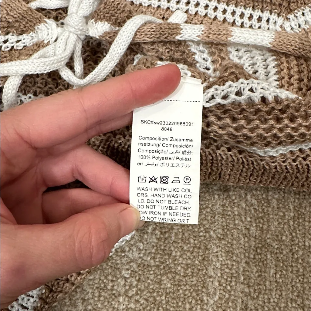 SHEIN Brown White Stripe Beach Longsleeve Kit Sweater Cropped Cover Up Women 4 - Image 7