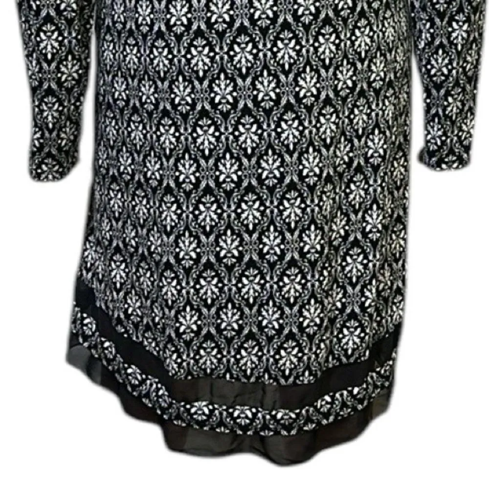 Anne Klein Black White Rayon Spandex Lightweight Long Sleeve V Neck Dress Large - Image 10