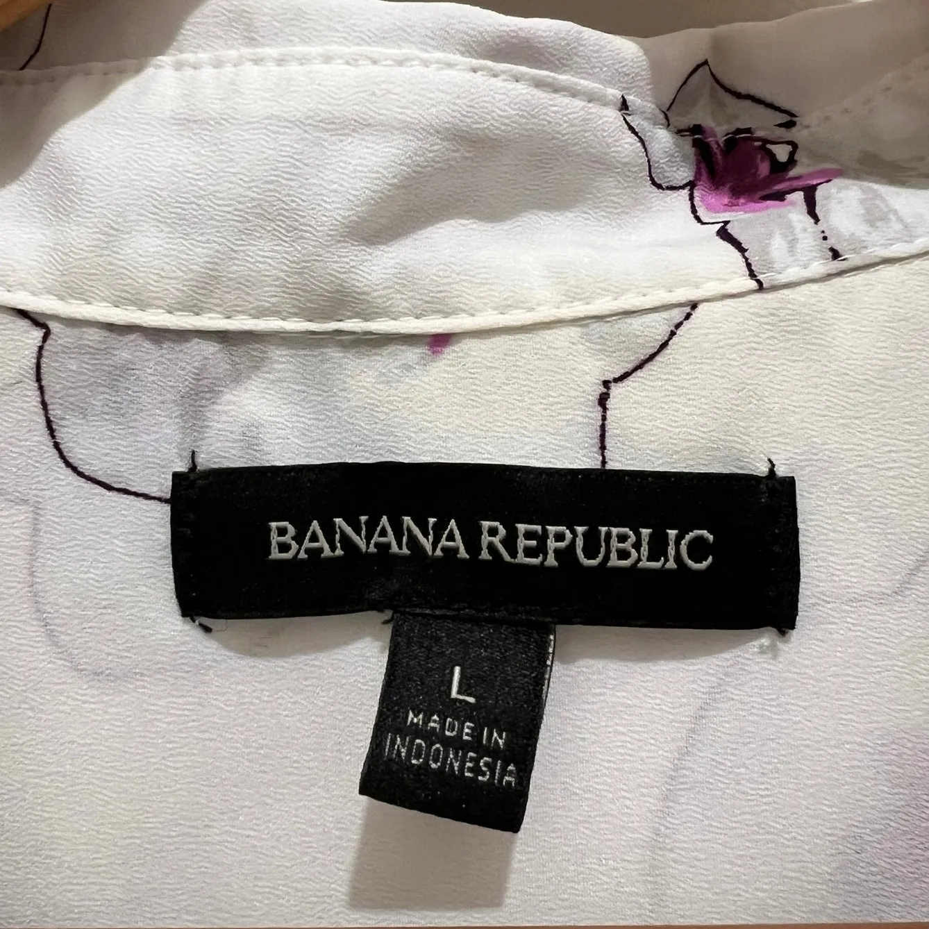 BANANA REPUBLIC Shirt Dress White Orchid Floral Print Sz L Lined Collared Preppy - Image 7