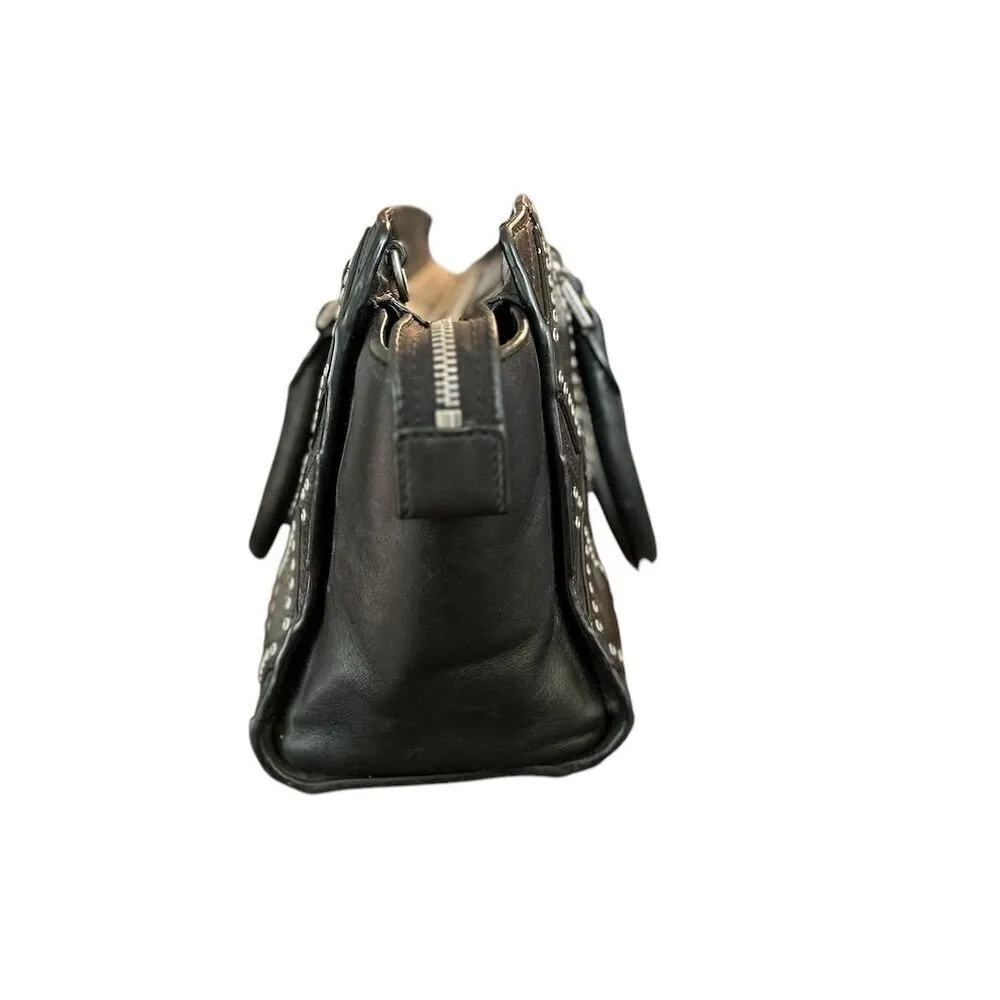 Michael Kors Selma Black Leather Satchel Bag Diamond Grommet Accents‎ - Image 4
