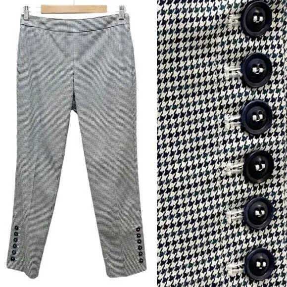 Talbots Chatham Ankle Pants Button Hem Side Zip Teal Houndstooth Women’s Size 4P - Image 2