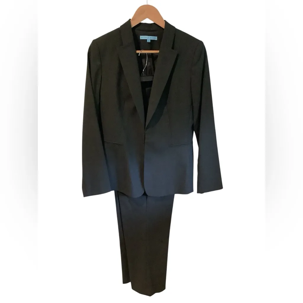 ANTONIO MELANI Elegant Army Green Black Women’s 2 Piece Blazer & Trousers Suit - Image 2