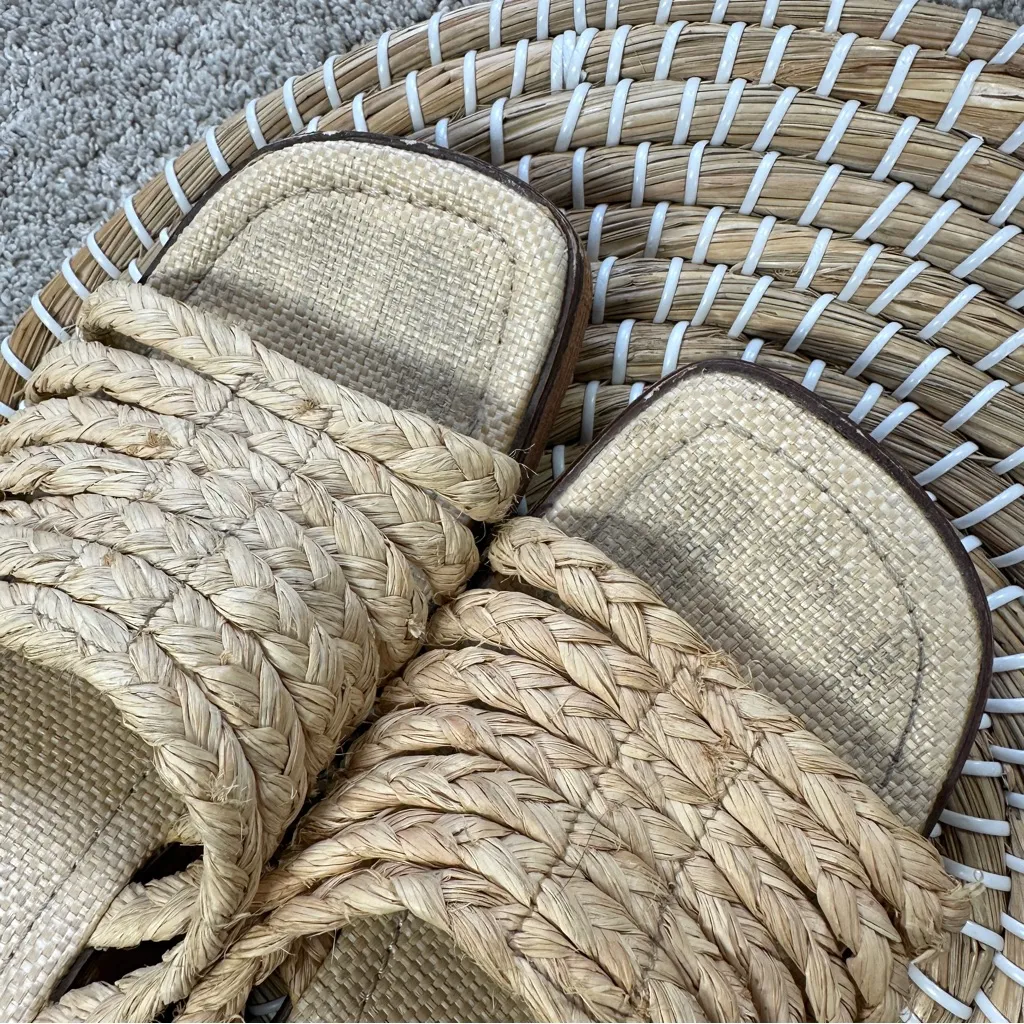 Xhilaration Women’s Vintage Y2K 90s Chunky Raffia Straw Sandals Block Heel Tan 9 - Image 14