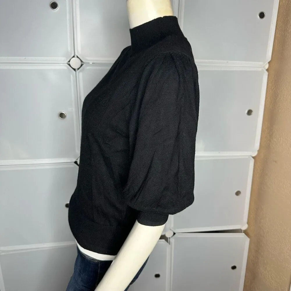 Leith Short Sleeve Mock Neck Sweater Black Size Small - Image 9