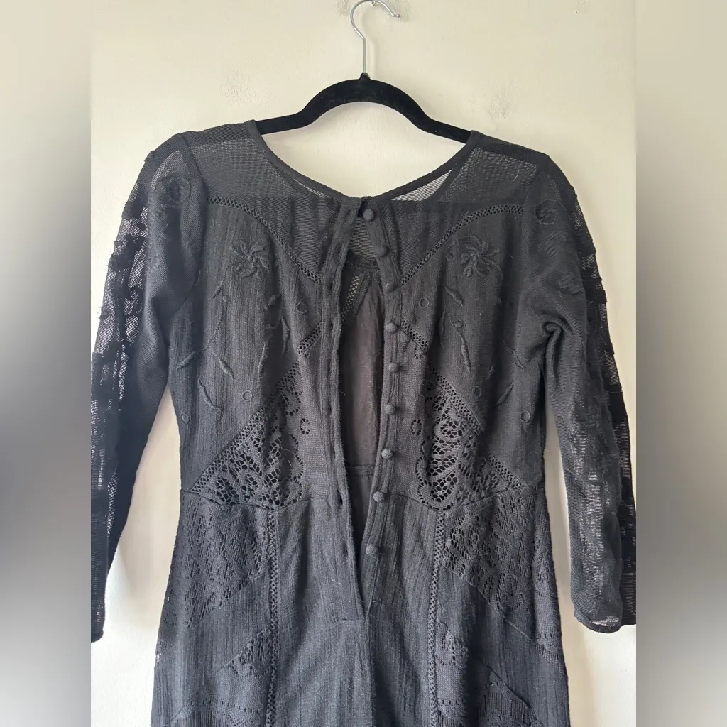 FP Free People Black Say‎ You Love Me Cotton Lace Button Back Maxi Dress Size 2 - Image 13