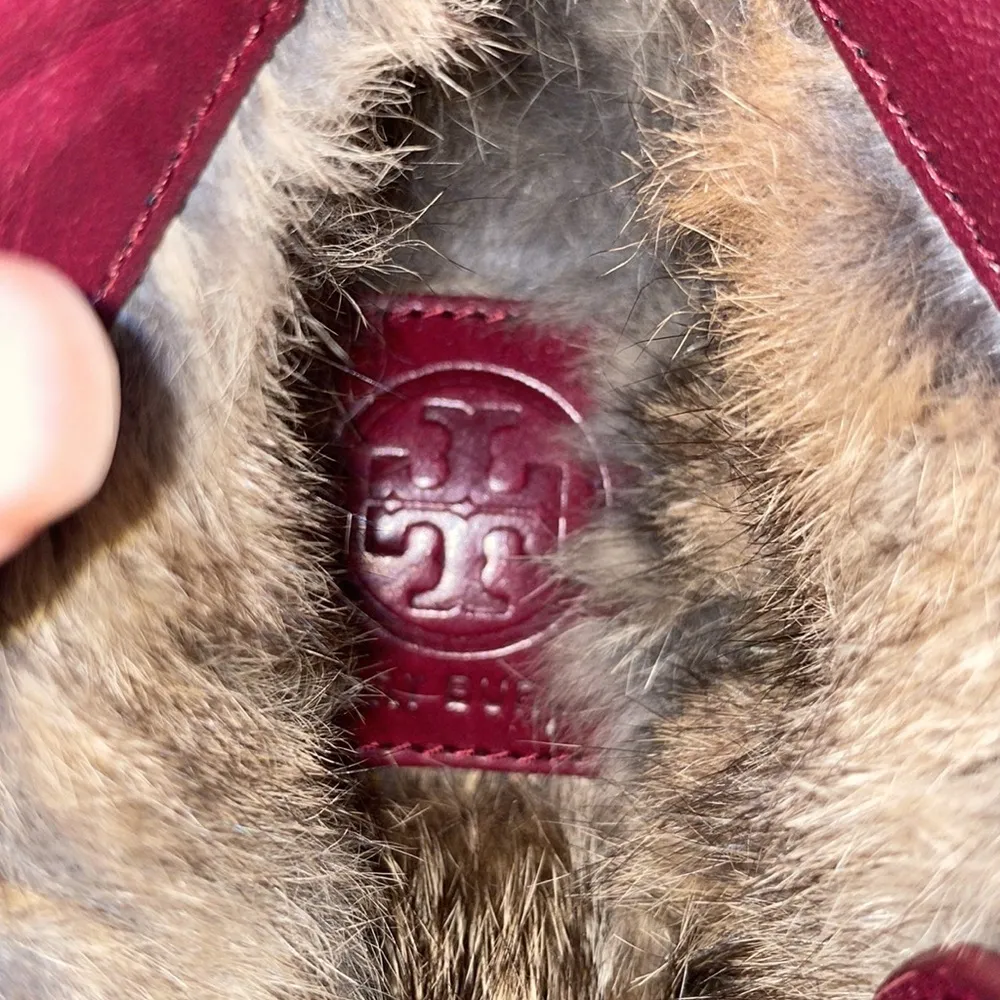 TORY BURCH Fur lined‎ Suede Heel Low Ankle Boots Red size 7.5 - Image 9