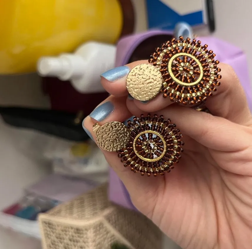 Brown & Gold Beaded Earrings Size undefined - Image 2