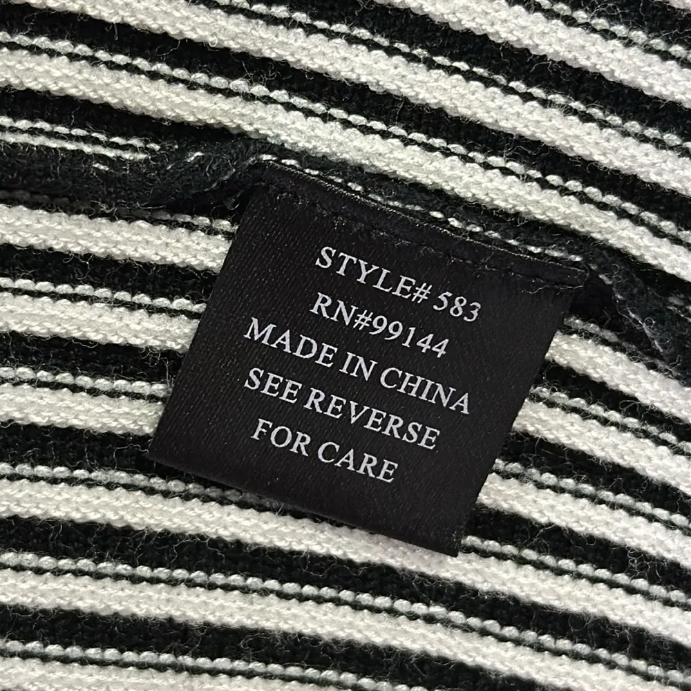 Lapis Long Open Front Ribbed Knit Cardigan Black and White Womens Small - Image 12