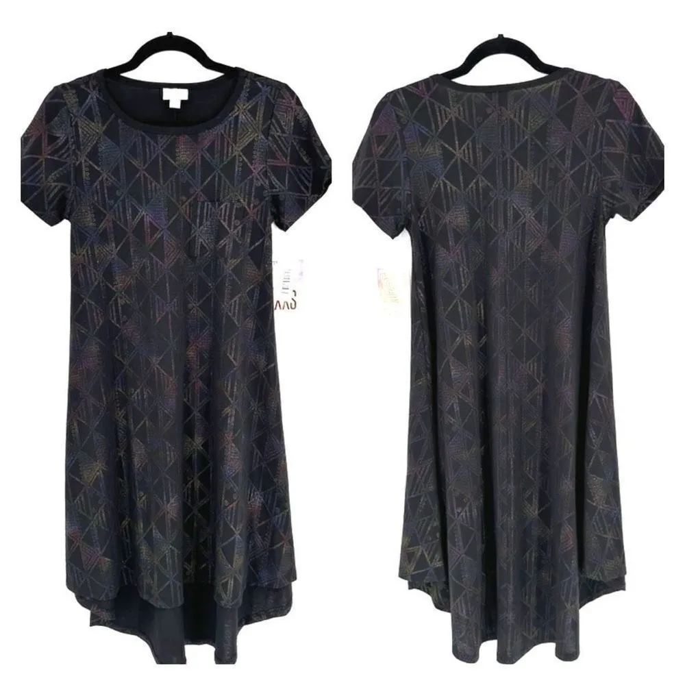 NWT Lularoe Black &‎ Embellished Rainbow Color Carlie Dress XXS holographic - Image 3