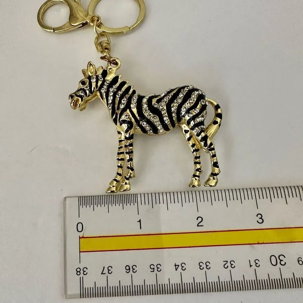 Gold tone black and rhinestone zebra keychain - Image 6